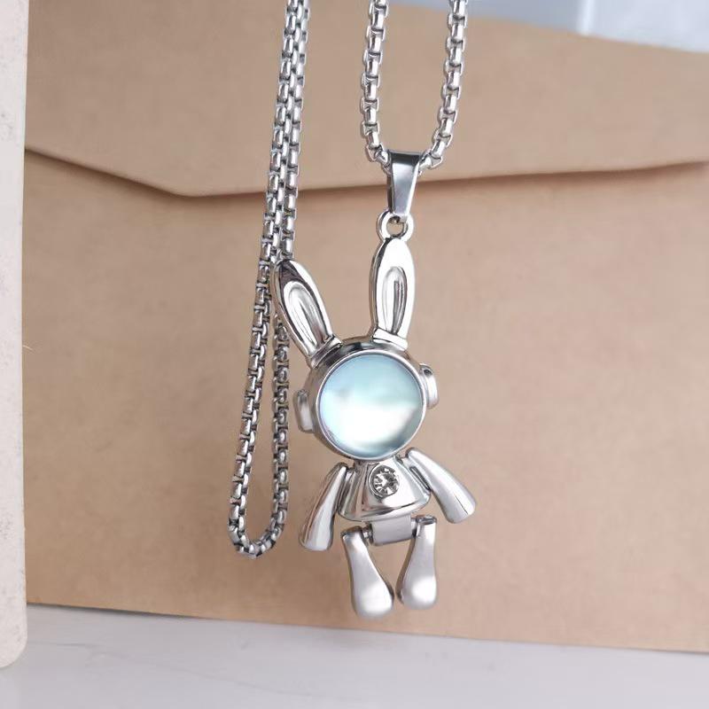 2025 Colorful Movable Mechanical Rabbit Pendant Necklace for Men & Women - Hip Hop Sweater & Hoodie Chain