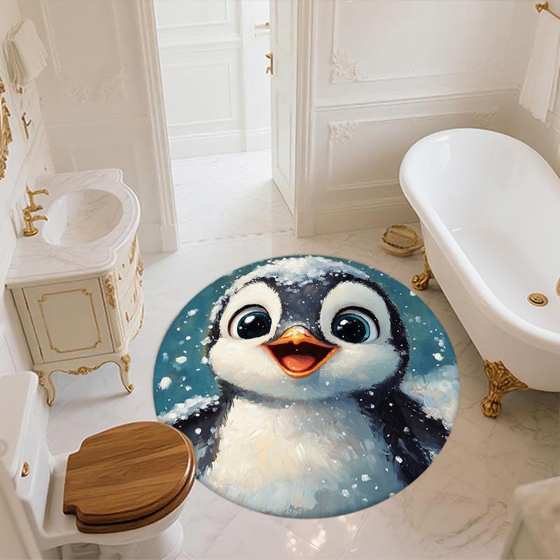 Snowing Penguin,Round Area Rug,Carpet Rug for Living Room Bedroom Sofa Playroom Decor,Non-slip Floor Mat