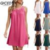 Women's Fashion Summer Spring Solid Color Print Sleeveless O-Neck Casual Dresses