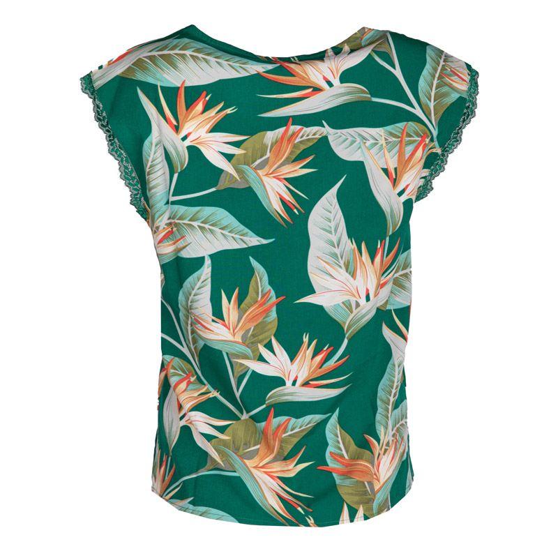 Dámský zelený tropický potisk s výstřihem do V a bez rukávů POUZE