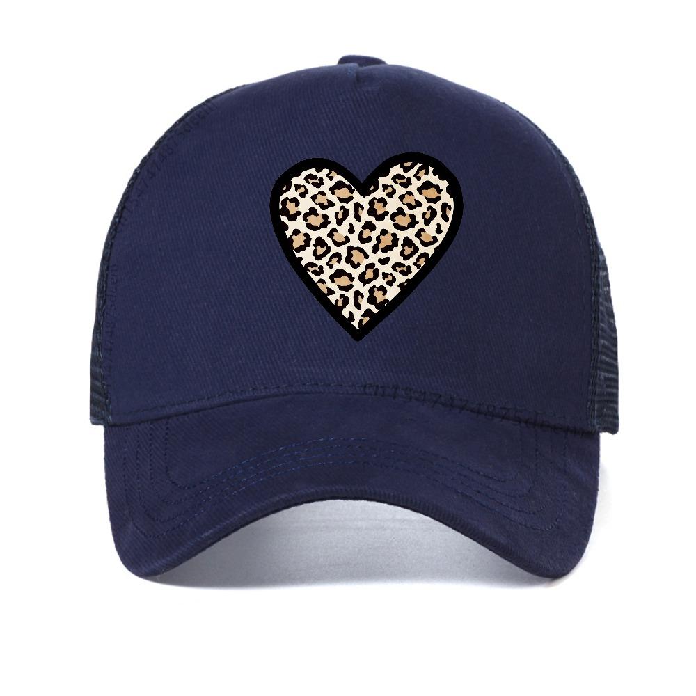 Leopard Heart Printed Baseball Cap Summer Casual Adjustable Mesh Snapback Hats Unisex Outdoor Trucker Caps Breathable Sun Hat