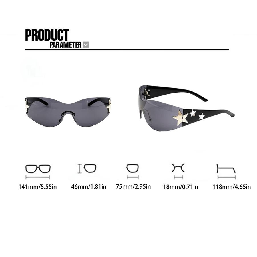2 pièces Lunettes de soleil simples Y2K sans monture en forme d'étoile unisexe Adaptées pour les voyages quotidiens et les fêtes d'Halloween