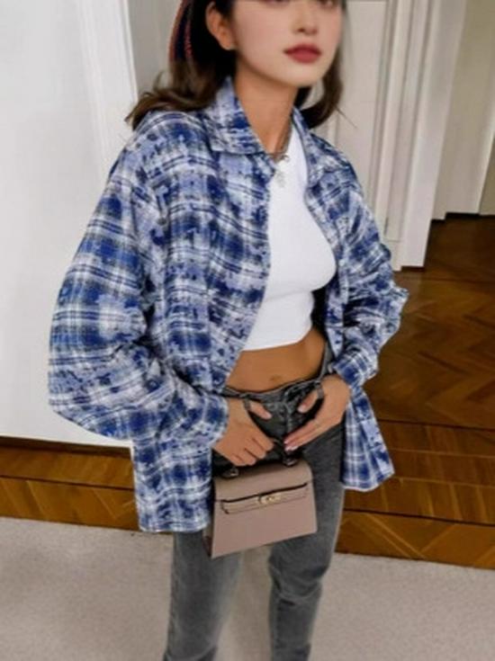 2025 Retro Plaid Long-Sleeve Shirt Jacket - Women’s Spring Loose Casual Style