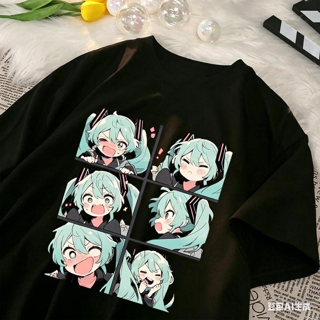 New High Quality Hatsune Miku Animation Miku anime Versatile Men and Women's Round Neck Short Sleeve Cotton T-shirt Casual Top