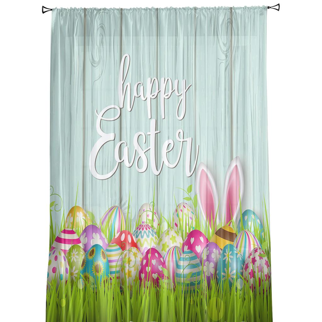 Easter Spring Colored Egg Bunny Sheer Tulle Window Curtains For Living Room Bedroom Kitchen Veiling Curtain Home Decoration