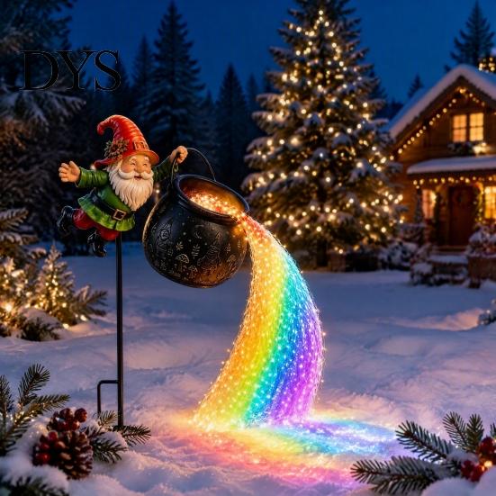 Festive Landscape Lighting for Home Solar Christmas Garden Stake Light, Santa Pouring Flowing LED String Lights, Colorful Magical Illuminated Outdoor