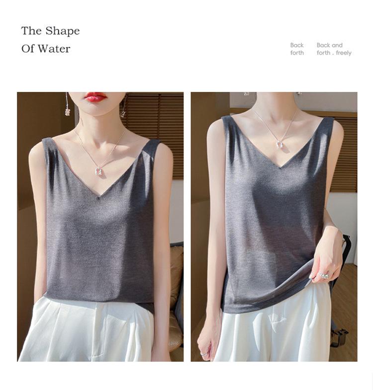 New Summer V-neck Knit Camisole with Double Shoulder Straps - Lightweight Women's Innerwear.
