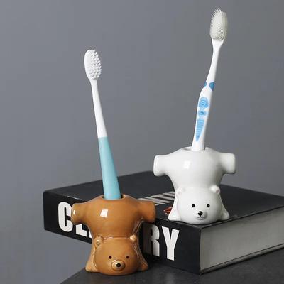 Cute Animal Tooth Brush Holder Pen Holder Bathroom Toilet Tooth Holder Toothpick Organizer Home Decor Bathroom Accessories