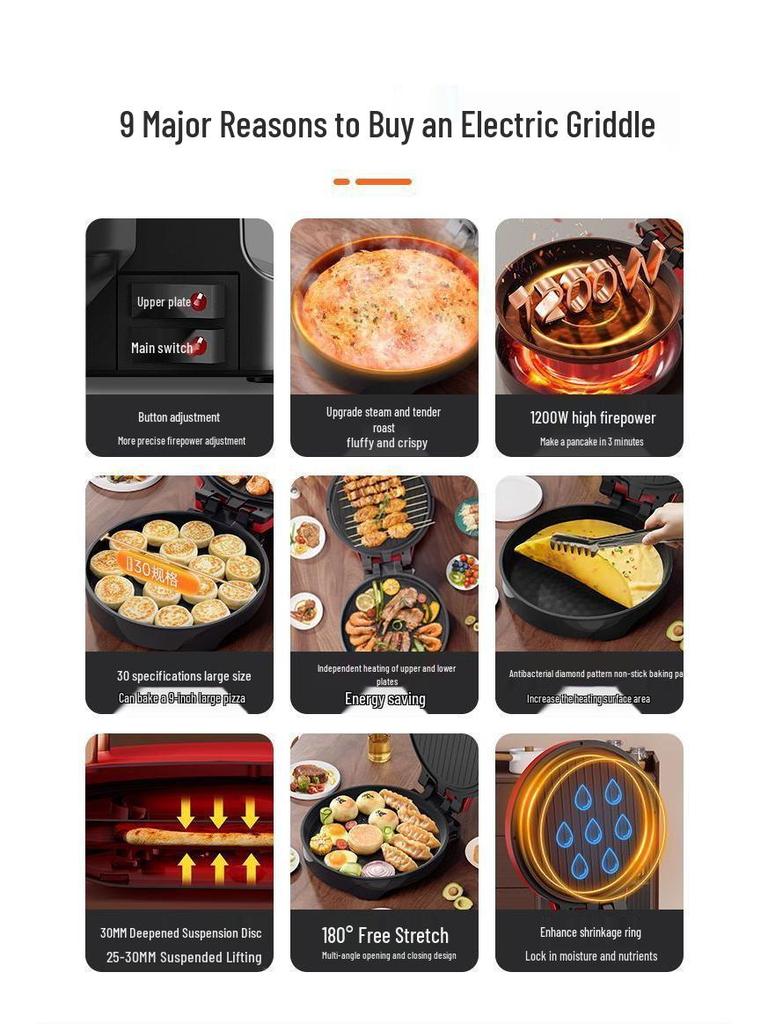 Electric Double-Sided Griddle: Enlarged Crepe & Pancake Maker with Deep Baking Tray.