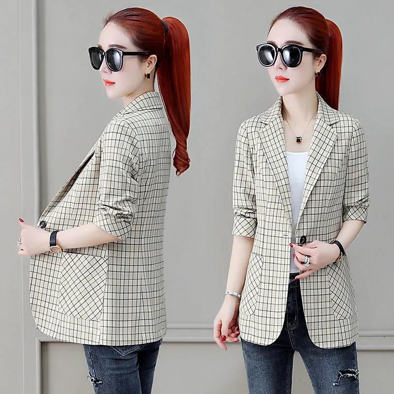 Herbst Damen Karoblazer und Jacken Arbeit Büro Dame Anzug Slim Einreiher Business Damen Blazer Mantel Damen Freizeitjacke