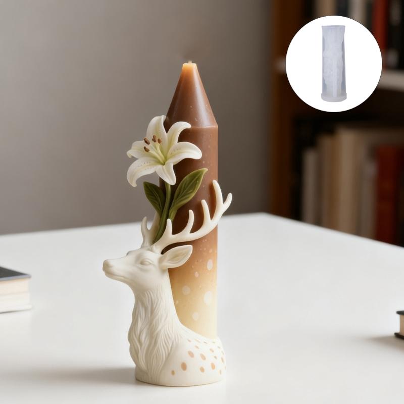 Food Grade Silicone Deer Head With Flower Candle Making Mould Easy To Use For Crafting Scented Candle