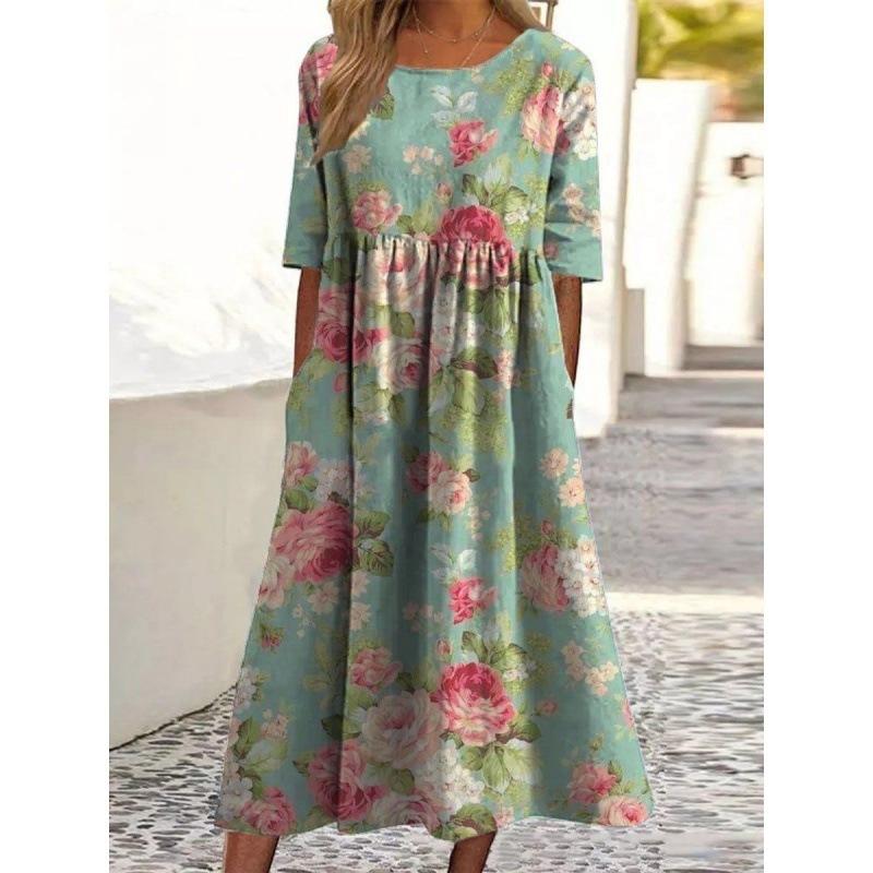 2026 New Temu Fashion Digital Printing Large Wide Dress Floral European and American S