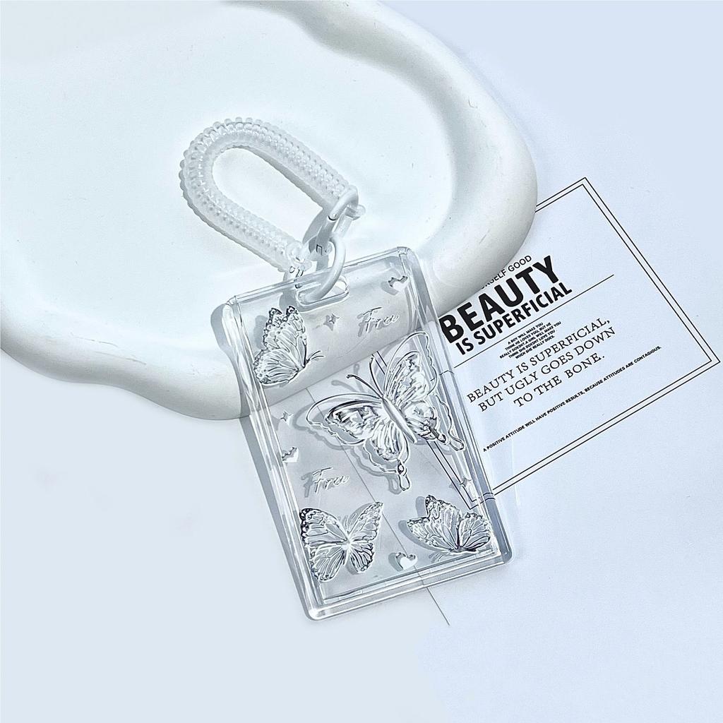 Transparent Photocard Holder Kpop Idol Card Holder Cute Butterfly Slider Design Protective Case Student Backpack PendantKeychain
