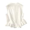 Women's Minimalist Loose Fit Cotton Linen Blend Elegant Tank Top With Ruffled Hem And Button Detail