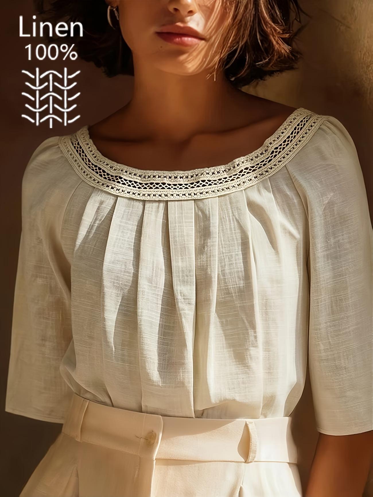 

Women s Top with Lace Trim and Pleated Detail S