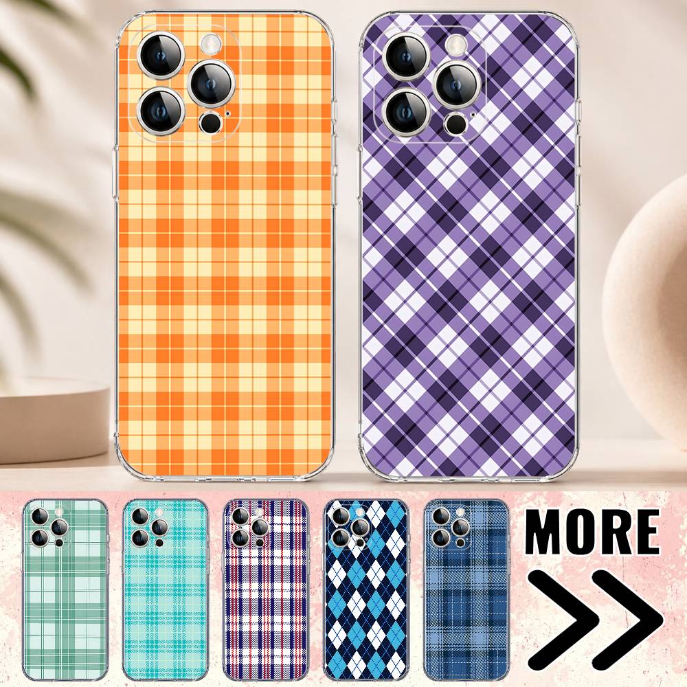 Block Match Plaid Phone Case for iPhone 17 16 Pro Plus Air 16E 15 14 13 12 11 Max Mini Transparent Cover