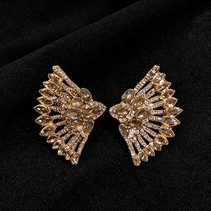 Luxury Silver Needle Rhinestone Fan-shaped Geometric Drop Stud Earrings - Vintage High-end Design