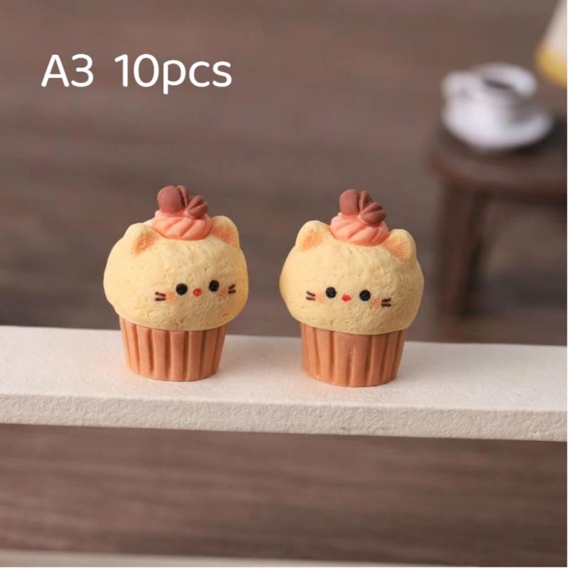 10Pcs Cartoon Animal Dessert Charms Lovely Kitten Ice Cream Cone Resin Pendants For Diy Jewelry Craft Making Accessories