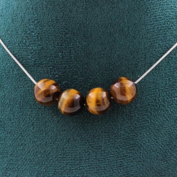 Collier - ABIJOUX - Oeil de Tigre 10 mm - Acier inoxydable - Longueur personnalisable - Mixte