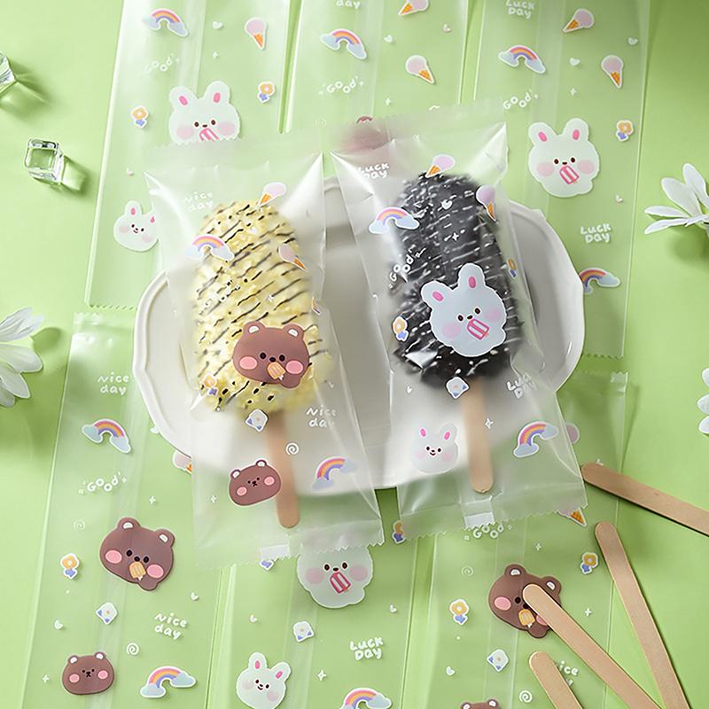 100Pcs Food Grade Ice Cream Bags Disposable Plastic Popsicle Protective Cover Storage Cartoon Ice Popsicle Packing Bag Diy one size