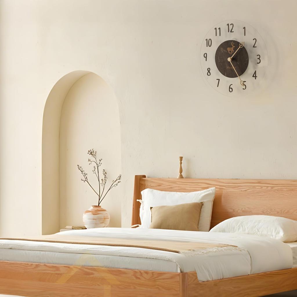 Stylish Wall Transparent Battery Tempered Glass Wooden Simple Wood Color F Clock, Clock, Silent, Wooden, Natural, Walnut, Operated, Dial, Pointer,