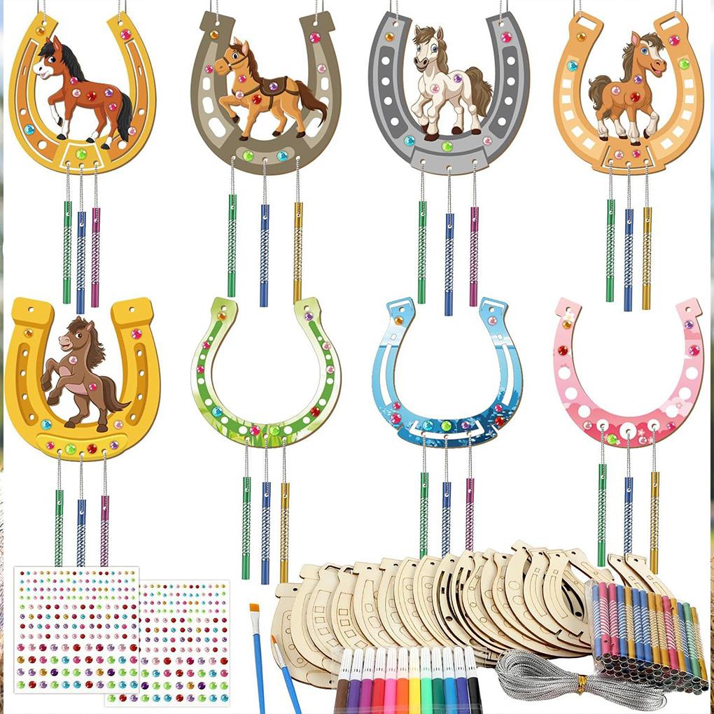 Diy Wooden Wind Chime Horseshoe Wind Chime Graffiti Horseshoe Wind Chime Kit Wooden U-shaped Birthday Crafts Pendant