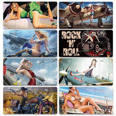 Poster Metallico Vintage Bellezza Aereo Lattina Retrò Auto Compatta Cartelli in Latta Tavola Casa Pub Bar Caffè Garage Decorazione Murale 15x30 cm