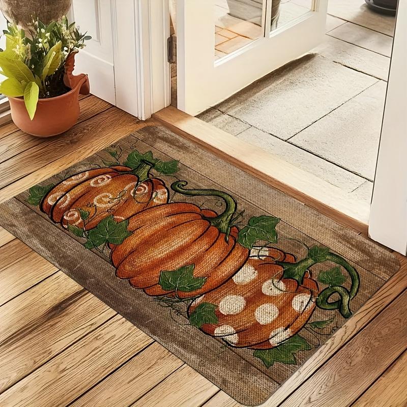 1pc Autumn Pumpkin Rectangular Thanksgiving Doormat, Non-slip And Washable Polyester Doormat, Flannel Material Is Soft, Comfortable And Easy To Clean,