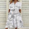 Elegante Frauen Kleider V-ausschnitt Kurzarm Taste Party Kleid Frauen Sommer Vintage Print Kleid Casual Lose Blume Damen Kleider