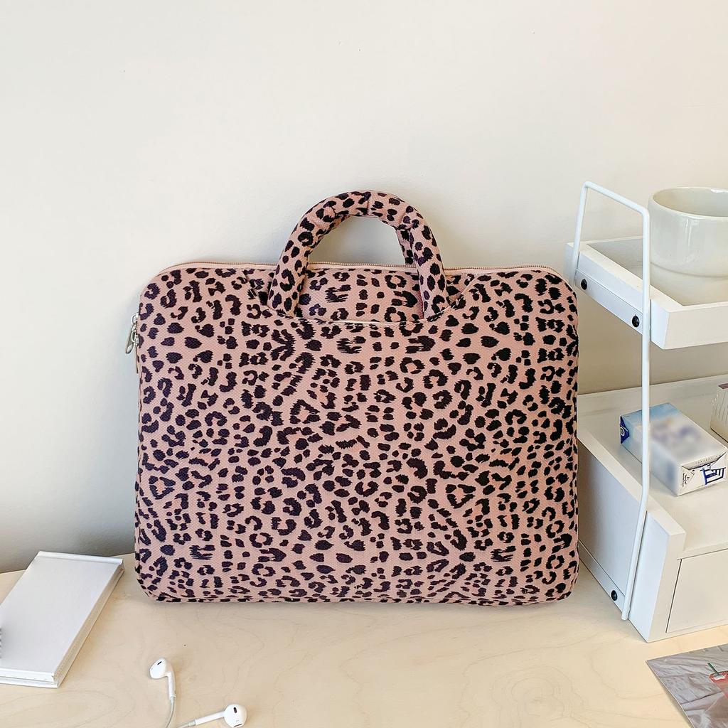 Estampa de Leopardo Capa Protetora Acolchoada à Prova de Choque Bolsa de Ombro para Armazenamento de Tablet Resistente ao Desgaste Bolsa Interna para Laptop Bolsa para Trajeto Trabalho Estudo