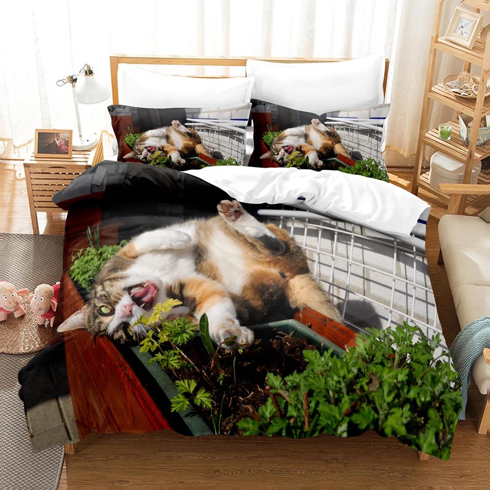 Dropshipping Bed Linens Sets Duvet Covet Pillowcases Bedroom Bed Cover Set 2-3 Pcs Ropa De Cama 3d Pet Cat Cute Bed Set 150x200