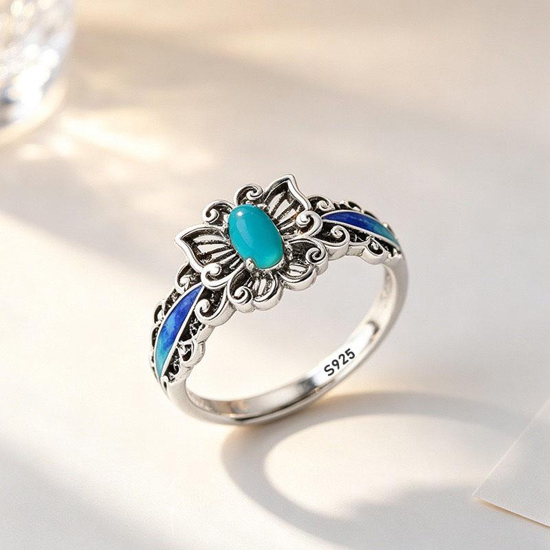 Xiaomi 925 Sterling Silver Rings for Women Couple Minimalist Handmade Simple Retro Flower Stone Ring Fine Jewelry Gift Prevent Allergy