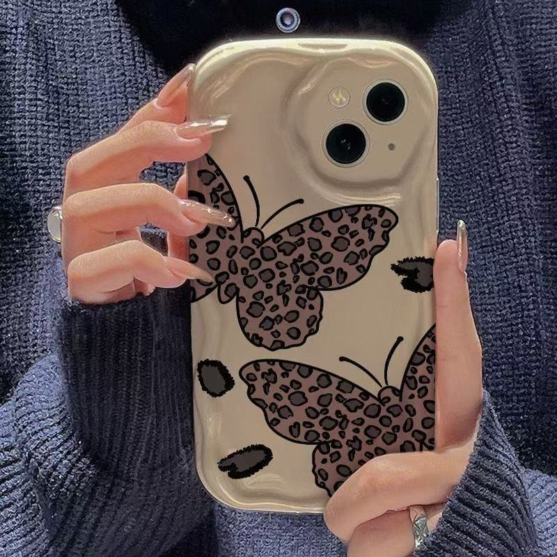 Leopard print butterfly is suitable for iphone16promax mobile phone case, European and American Apple 15 anti-drop 14pro, Japan and South Korea 13/12