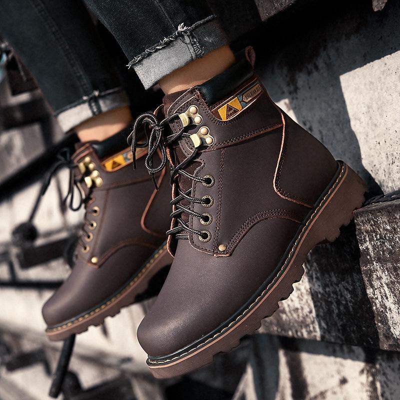 Men's shoes Martin shoes big head leather boots outdoor tooling boots autumn and winter high-top matte leather surface large size velvet cotton