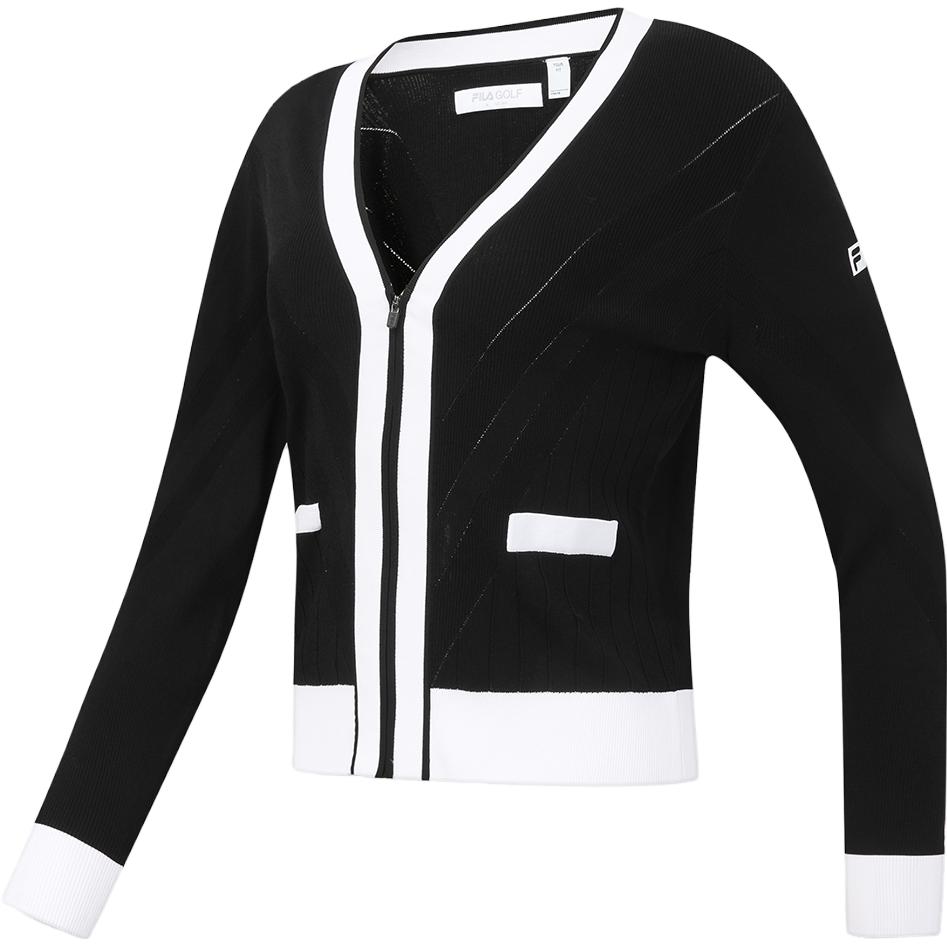 

FILA 2023 Autumn New Fashion Casual Color Block Spliced Long Sleeve V-Neck Knitted Sweater Women sweater Deep-Black A11W335404FBK S
