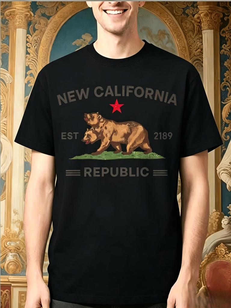 Unisex California Republic Bear Star Cotton T Shirt Retro EST 2189 Graphic Short Sleeve Crew Neck Daily Street Outdoor Casual Top