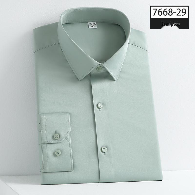 Autumn Men's Slim Fit Non-Iron Solid Color Long-Sleeved Square Collar Shirt