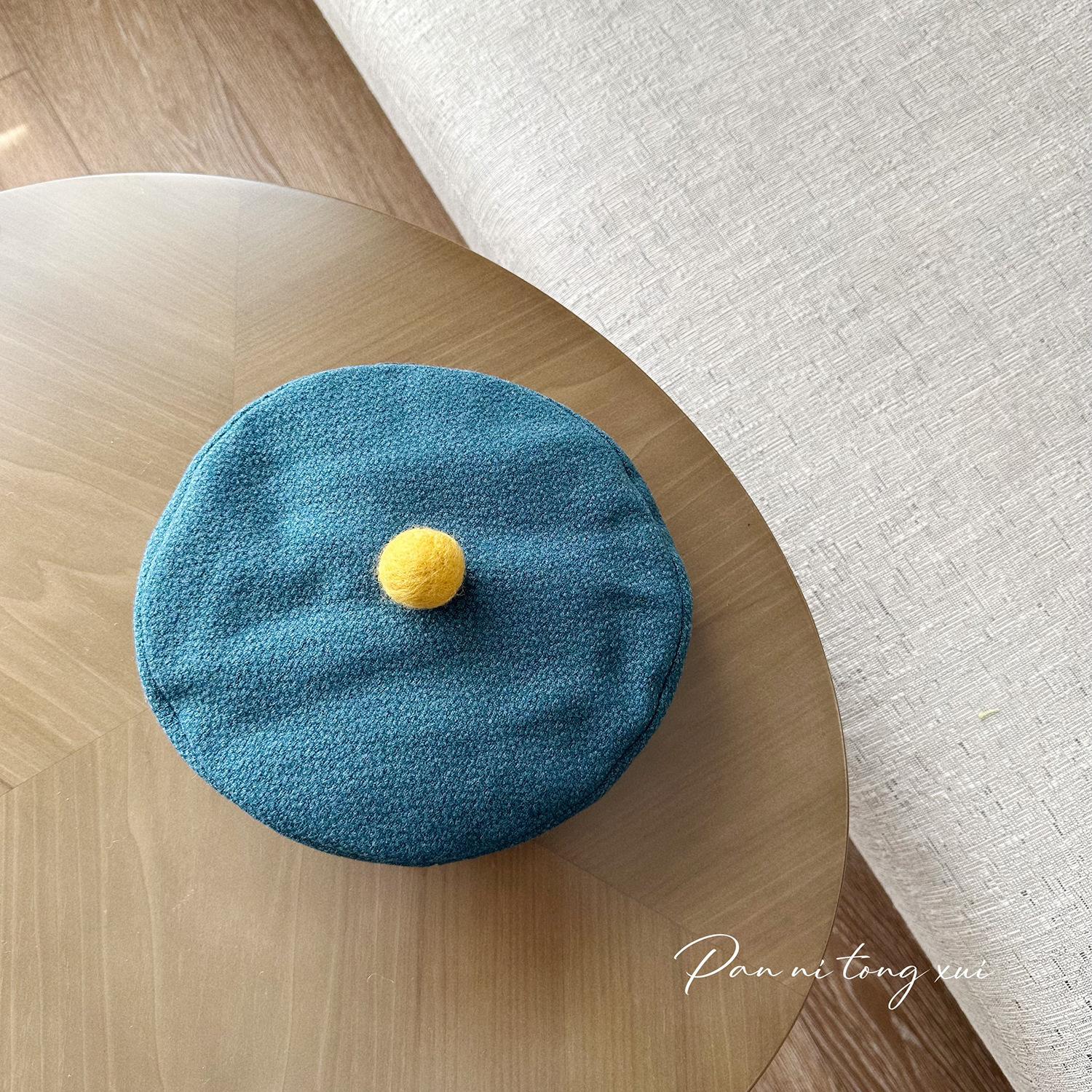 

Children s Solid Color Beret Autumn and Winter Retro Small Ball Knitted Hat Boys and Girls Baby Style Matching Painter Hat for Women 50-54cm