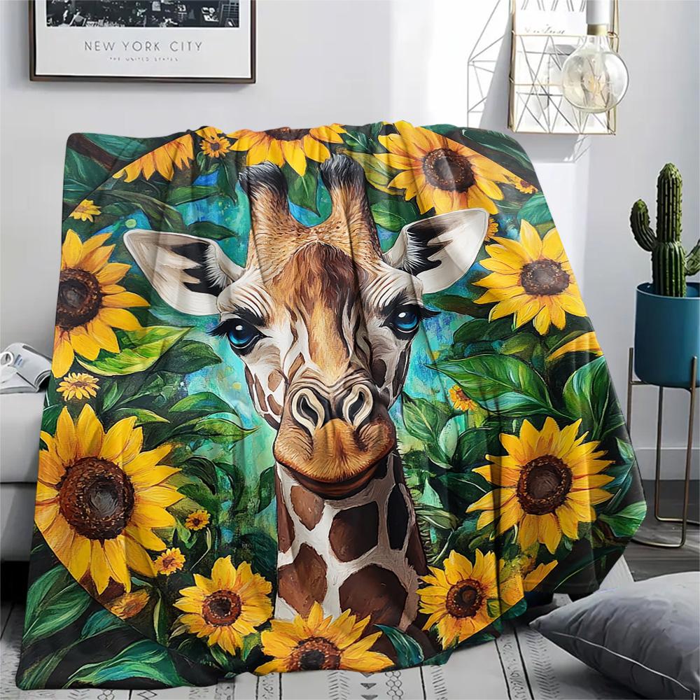 Starry Sky Giraffe Print Flannel Blanket, High quality Comfortable for All Seasons, Home Decor, Warmth and Comfort, Perfect for Christmas Gifts