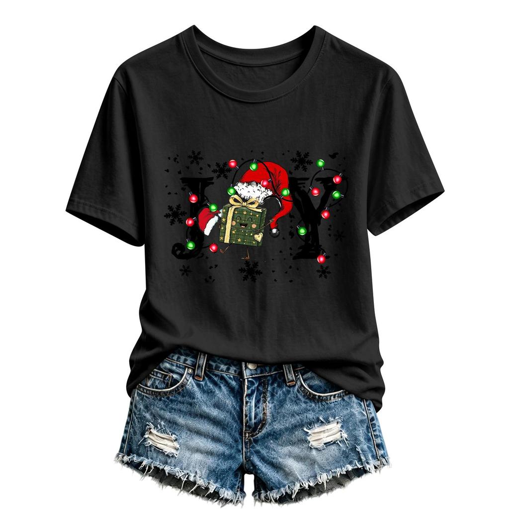 Damen Casual Weihnachten Bedrucktes Kurzarm-T-Shirt mit festlichem Feiertagsdesign