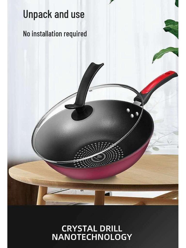 German Crystal Non-Stick Oilless Wok: Smoke-Free Flat Bottom Stir-Fry Pan for Induction & Gas Stoves.