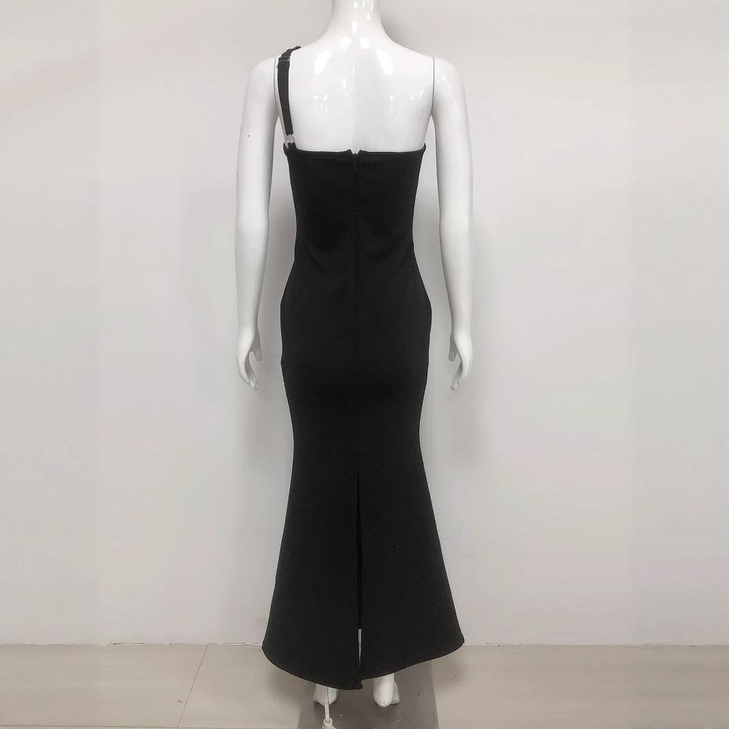European and American new bandage women's clothing sexy neck luxury diamond-encrusted flower temperament slim bandage dress