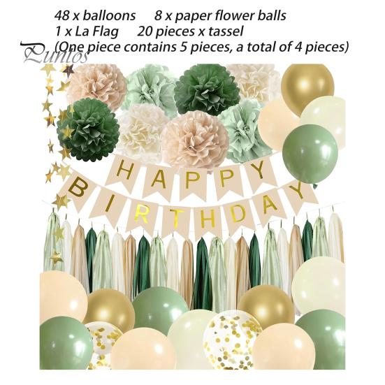 Birthday Party Decorations Happy Birthday Banner Balloons Paper Pom Pom Tassel Garland Set for Women Grils Kids Birthday Party Supplies