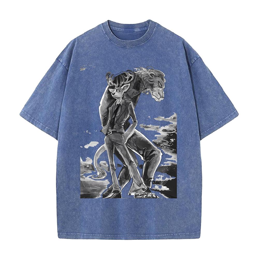 Maglietta Grafica Anime BEASTARS Rouis Ibuki da Uomo a Manica Corta Abbigliamento Casual Maglietta in Cotone Maglietta Lavata Vintage Top Harajuku