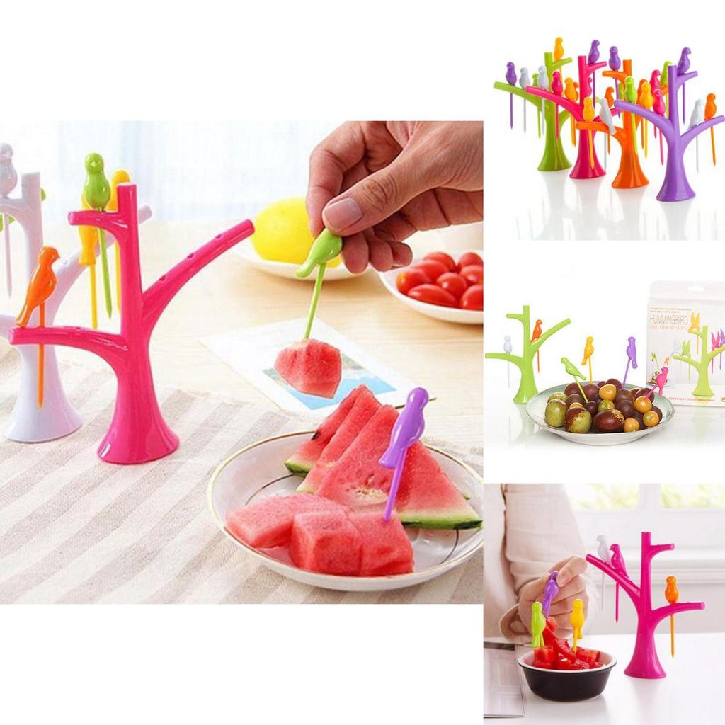 Adorably Designed Treetop Bird Fruit Fork With Vibrant Colors And Practical Use