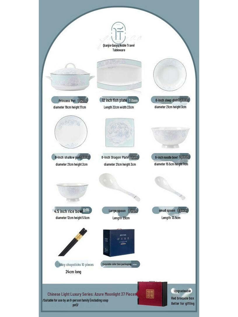 Mod Lanka Azure Moonlight 37-Piece Luxury Dinnerware Set