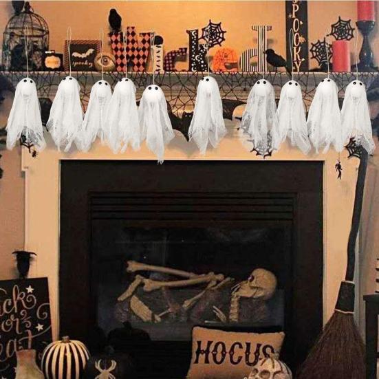 Halloween Hanging Ghost Decoration Small White Cloth Ghost Ornaments for Farmhouse Yard Lawn Haunted House Party Decor
