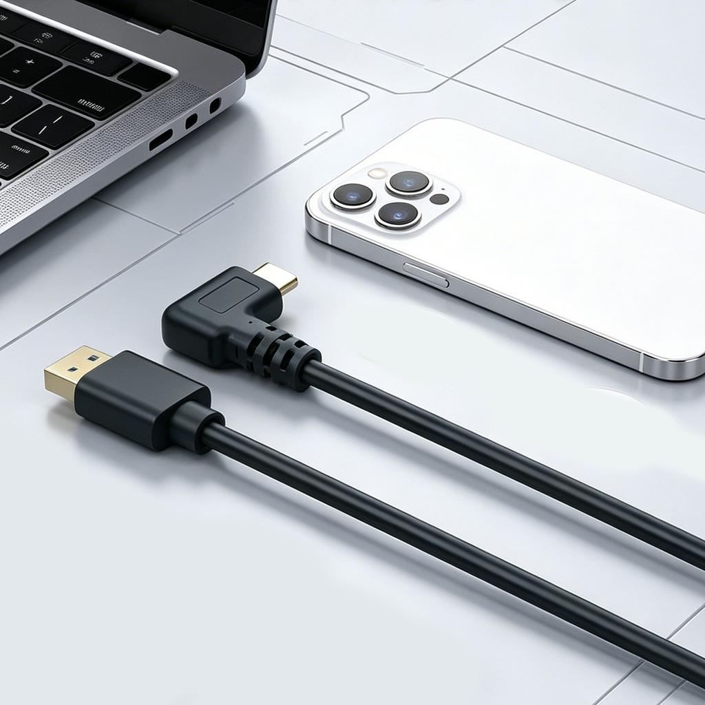 90 Degree USB Type C Charging Cable Wire USB 3.0 A To USB C PD60W Fast Charge For Phones Tablets Laptops