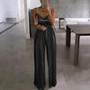 Tuta Elegante da Donna con Spalline di Perle e Paillettes Gamba Larga Scollo a V Senza Maniche per Feste
