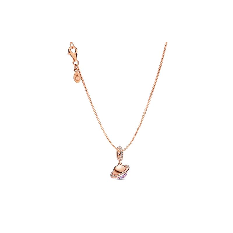 Pandora Wandering the Universe Pavé Planet Shape Saturn Set Necklace Women's Rose Gold ZT-0041